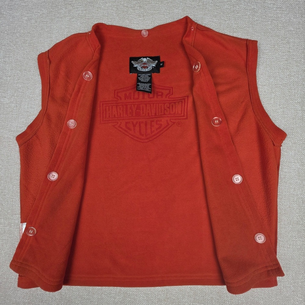 Harley-Davidson Orange Fleece Jacket Liner Embossed Logo Buttons Mens Medium